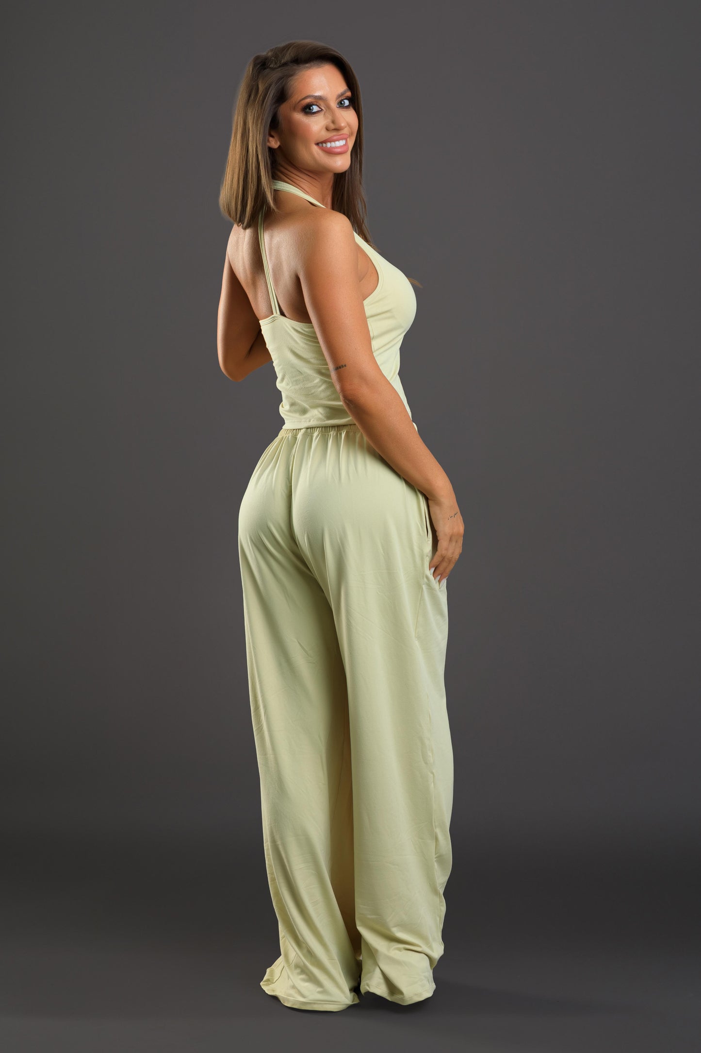 Pantalon evazat dama sport Kristy galben