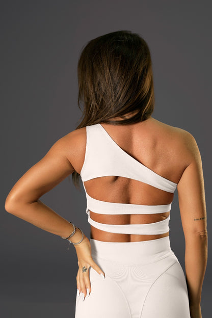 Set dama sport Asha Elevate ( top+ pantalon evazat) alb