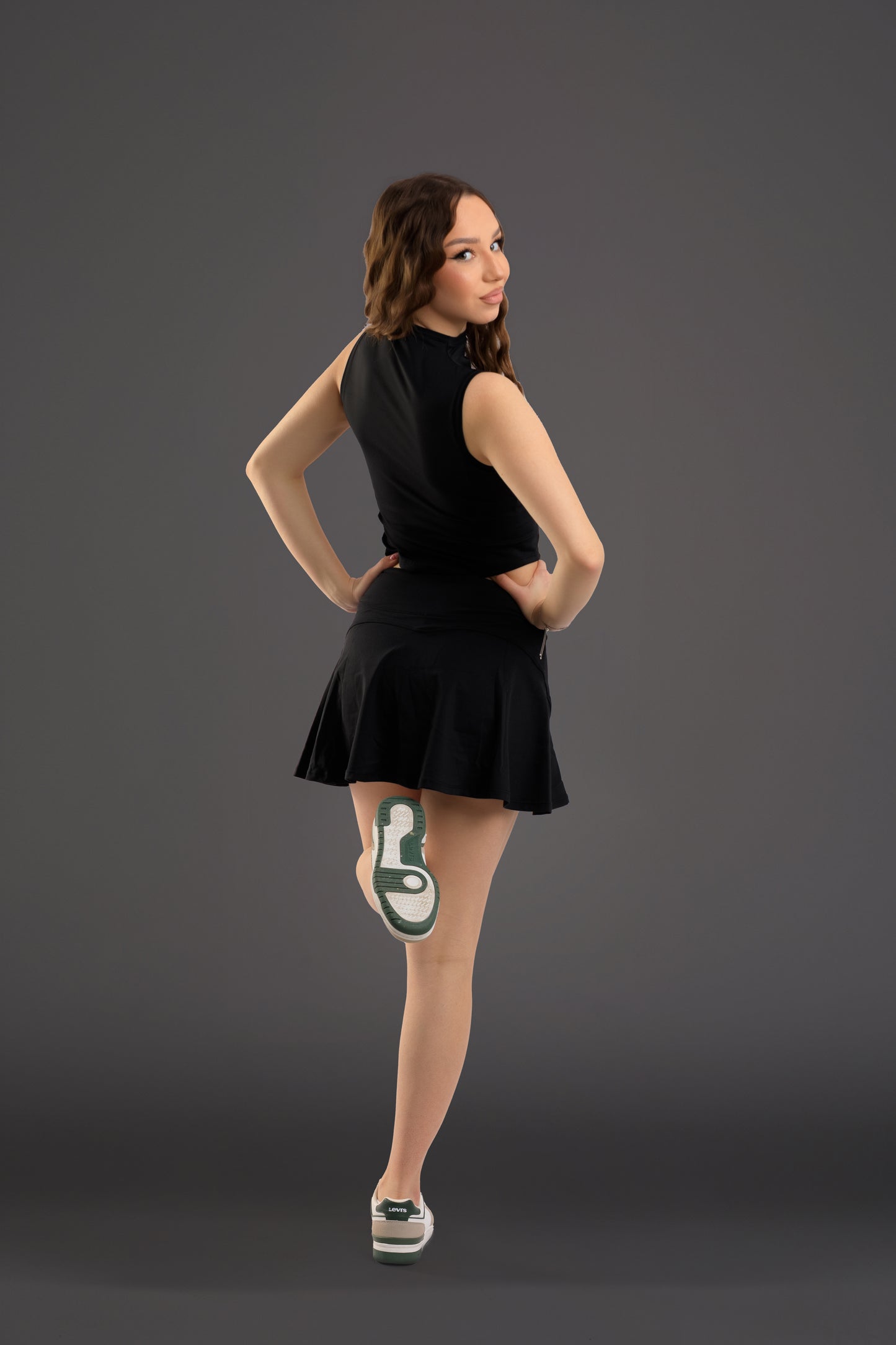 Set dama sport Vicky negru (fusta panatalon + maiou)