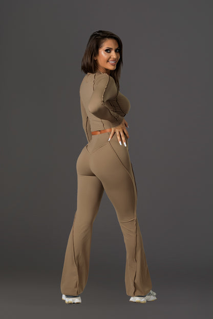 Set dama sport evazat Gia (top+pantalon) nude