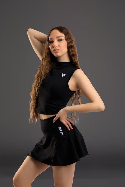 Set dama sport Vicky negru (fusta panatalon + maiou)