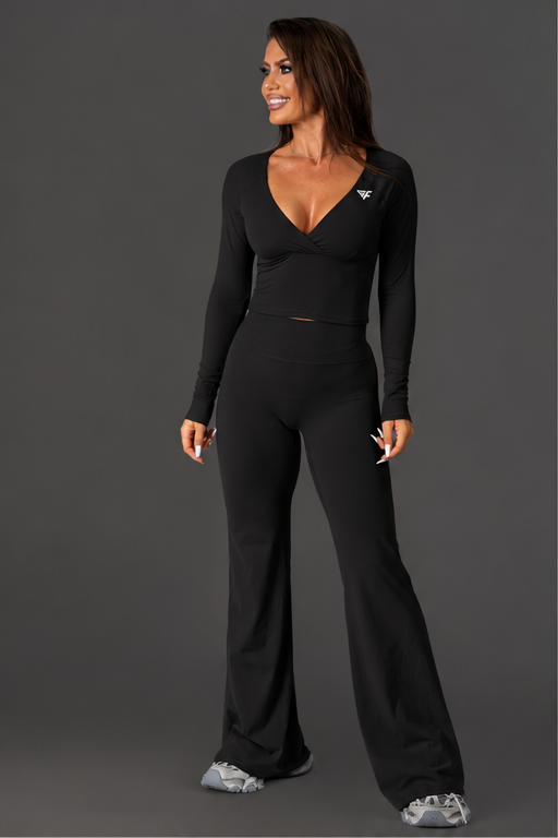 Set dama sport evazat (bluza+pantalon) Solana negru