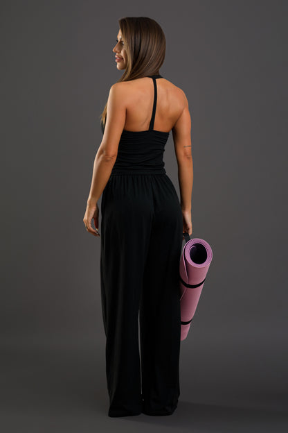 Set dama sport Malvina ( pantalon evazat + maiou) negru