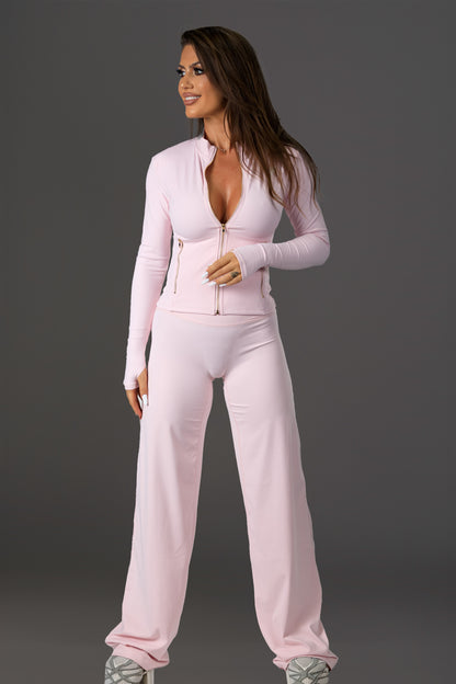 Set dama sport evazat Ines (bluza+pantalon) roz pal