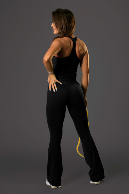 Set dama sport Katinka ( maiou+ pantalon evazat) negru