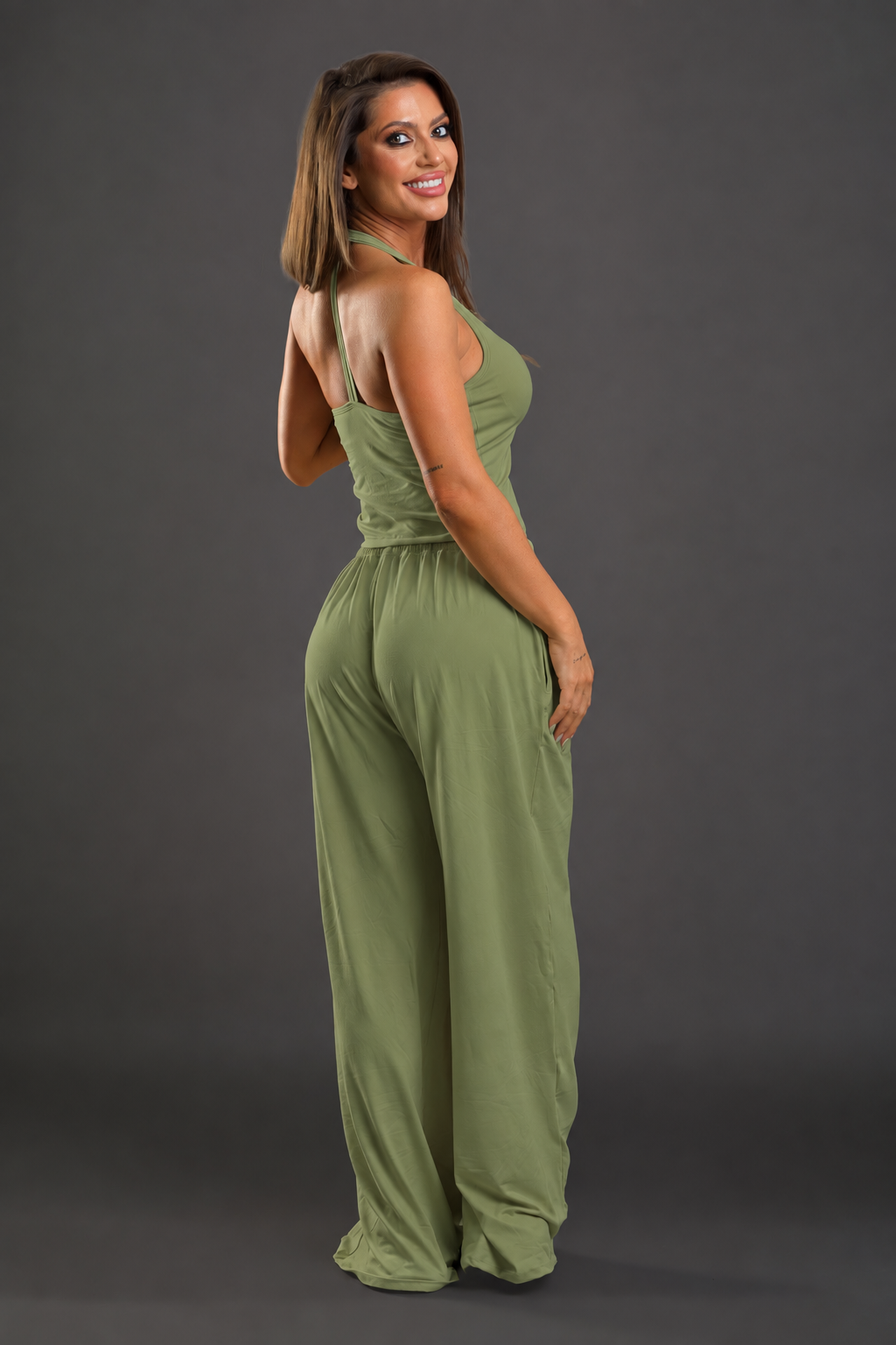 Pantalon evazat dama sport Isolde verde salvie